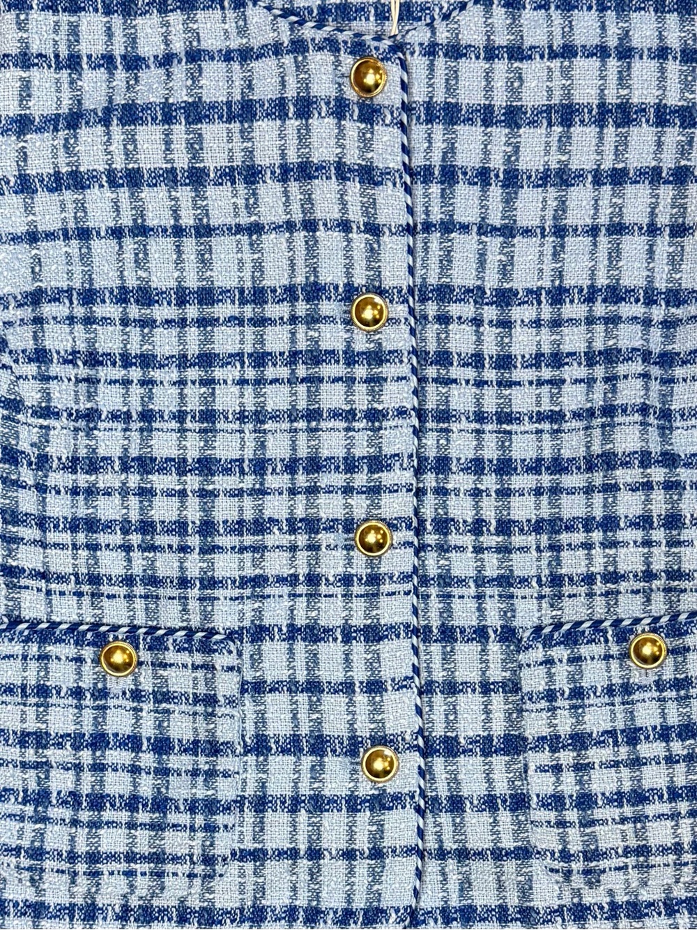Free Assembly Blue Tweed Vest NWT Size Large | Sleeveless | Preppy | Chic | Gold - Picture 4 of 9